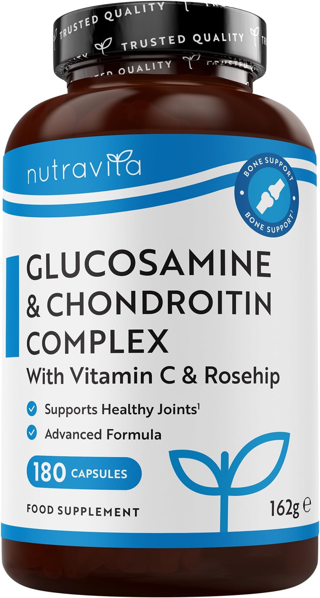 Nutravita Glucosamine and Chondroitin - 180 Capsules - Glucosamine and Chondroitin High Strength - 6-in-1 Complex with Added Vitamin C, Turmeric, Ginger & Rosehip - Food Supplements Made in The UK