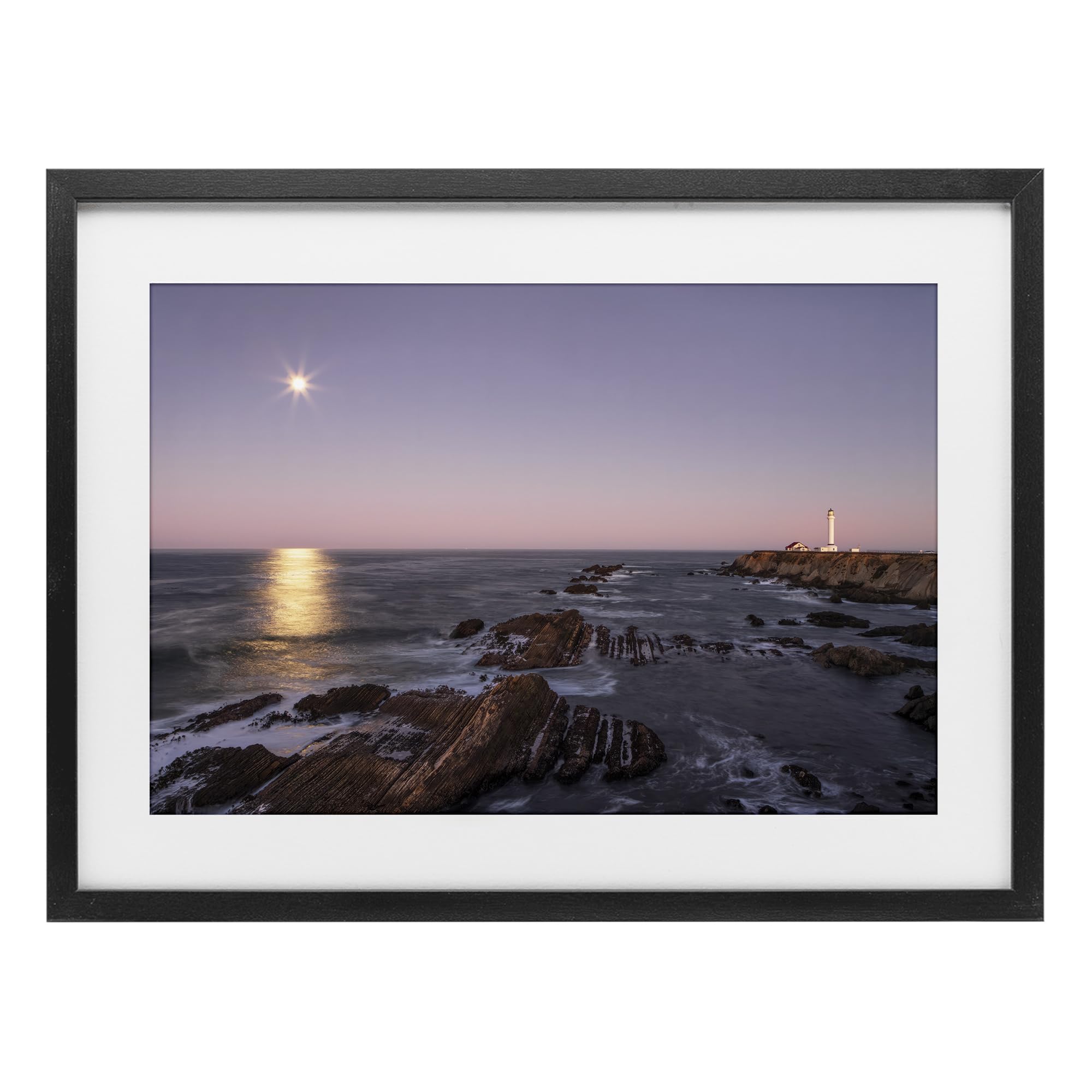 Stupell Industries Midnight Black (Textured) 'Moon Arena Coastline'| Framed Print Under Glass