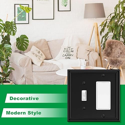 Miniatura 10 de Placa decorativa moderna negra para interruptor de luz, cubierta de interruptor de luz, placas de interruptor basculante, placas de pared de fibra