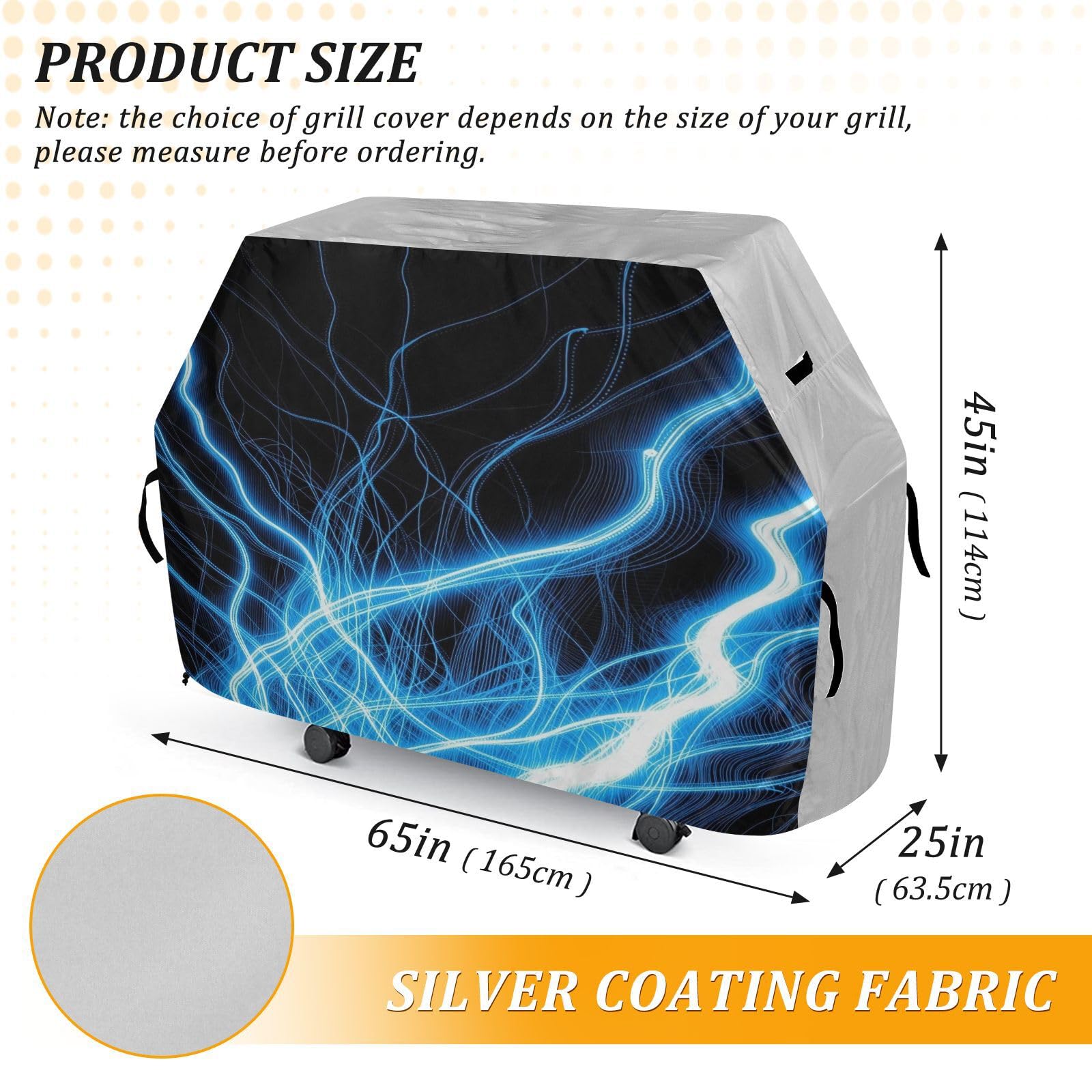 Funda para parrilla de barbacoa de 65 pulgadas, resistente con cordón ajustable para parrilla de barbacoa al aire libre, color azul eléctrico, diseño de rayo