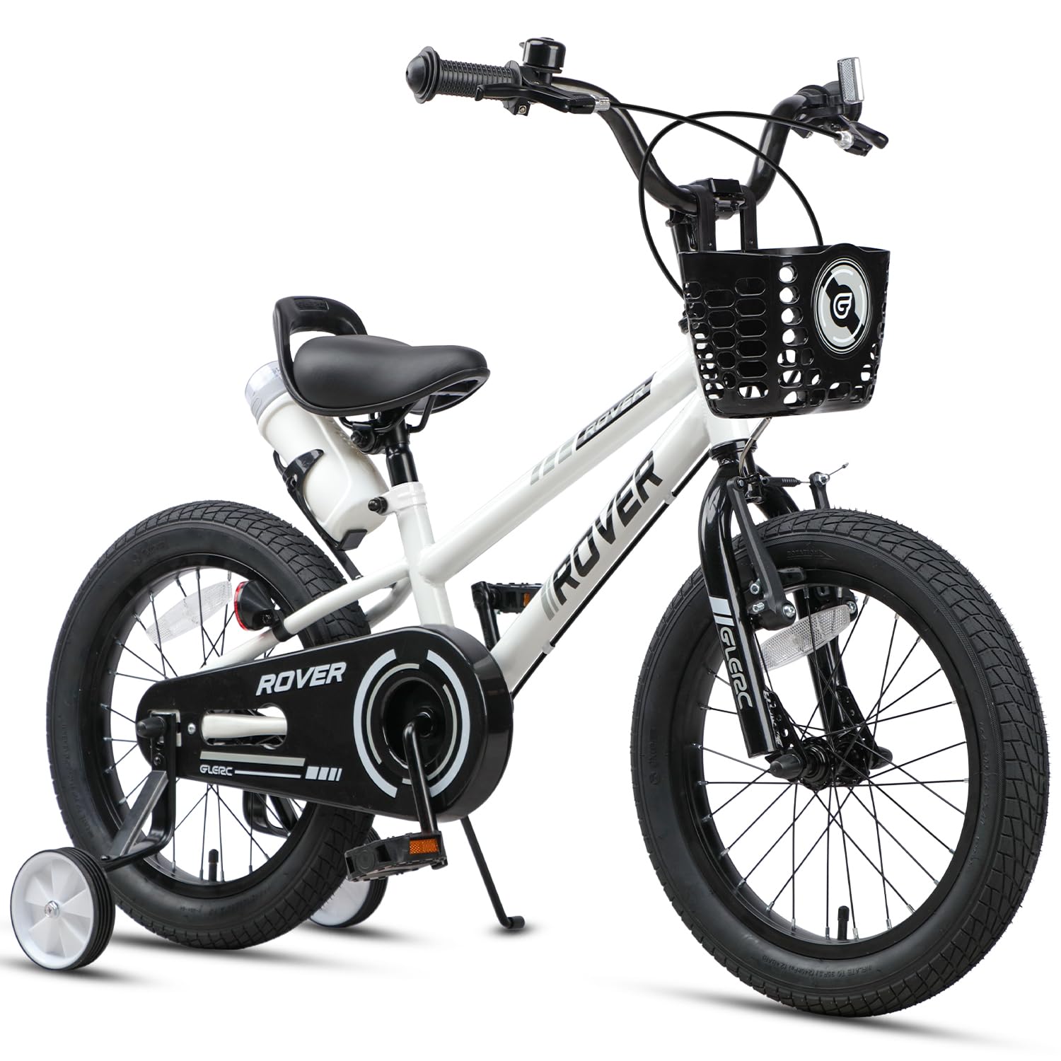 Glerc Rover Bicicletas Infantiles de 12, 14, 16 y 18 Pulgadas para niños y niñas de 2 a 9 años, con ruedines, Cesta y bidón