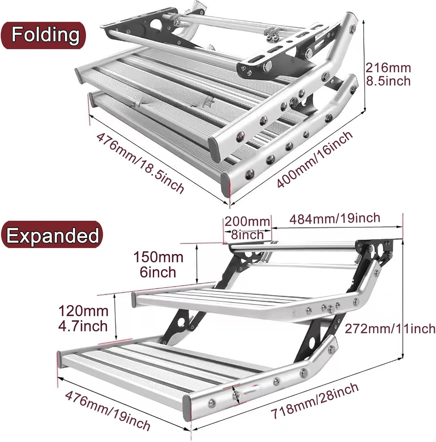 Compact RV Steps - Anti-Slip Heavy-Duty Step Assembly for RVs & Campers, Powder Coated, 440lbs Capacity, Easy Expand-Collapse, Double Layer Design.