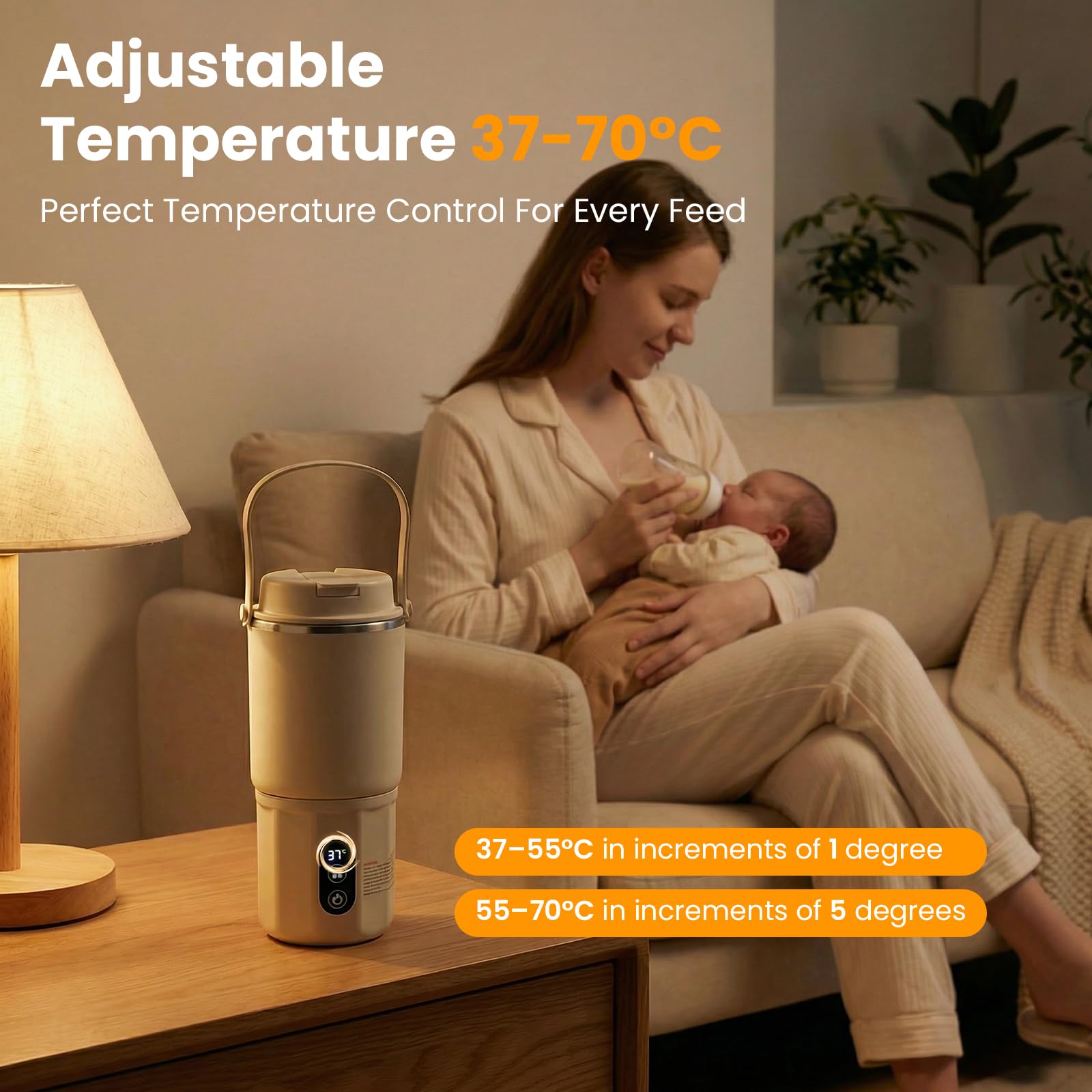 Scaldabiberon portatile - Scaldabiberon 2 in 1: riscaldamento rapido di latte materno e acqua, pastorizzazione, blocco di sicurezza per bambini, temperatura costante 24 ore su 24 per tutta (Beige)