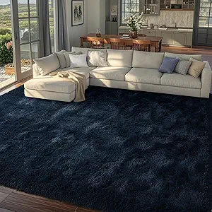 8x10 Area Rugs for Living Room Fluffy Blue,Plush Soft Navy Blue Shag Carpet for Living Room Boys Book Room Nursery Kids Playroom Dorm Decor