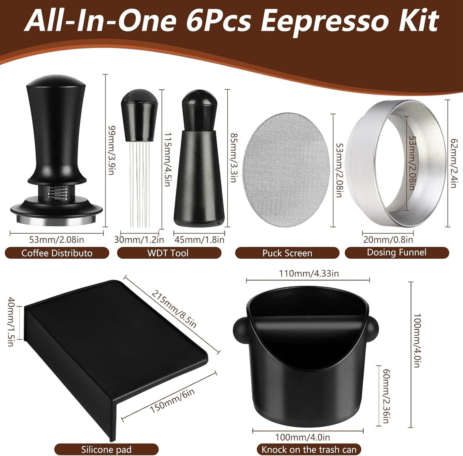 Set Accessori per caffè Espresso da 6 con, 53mm