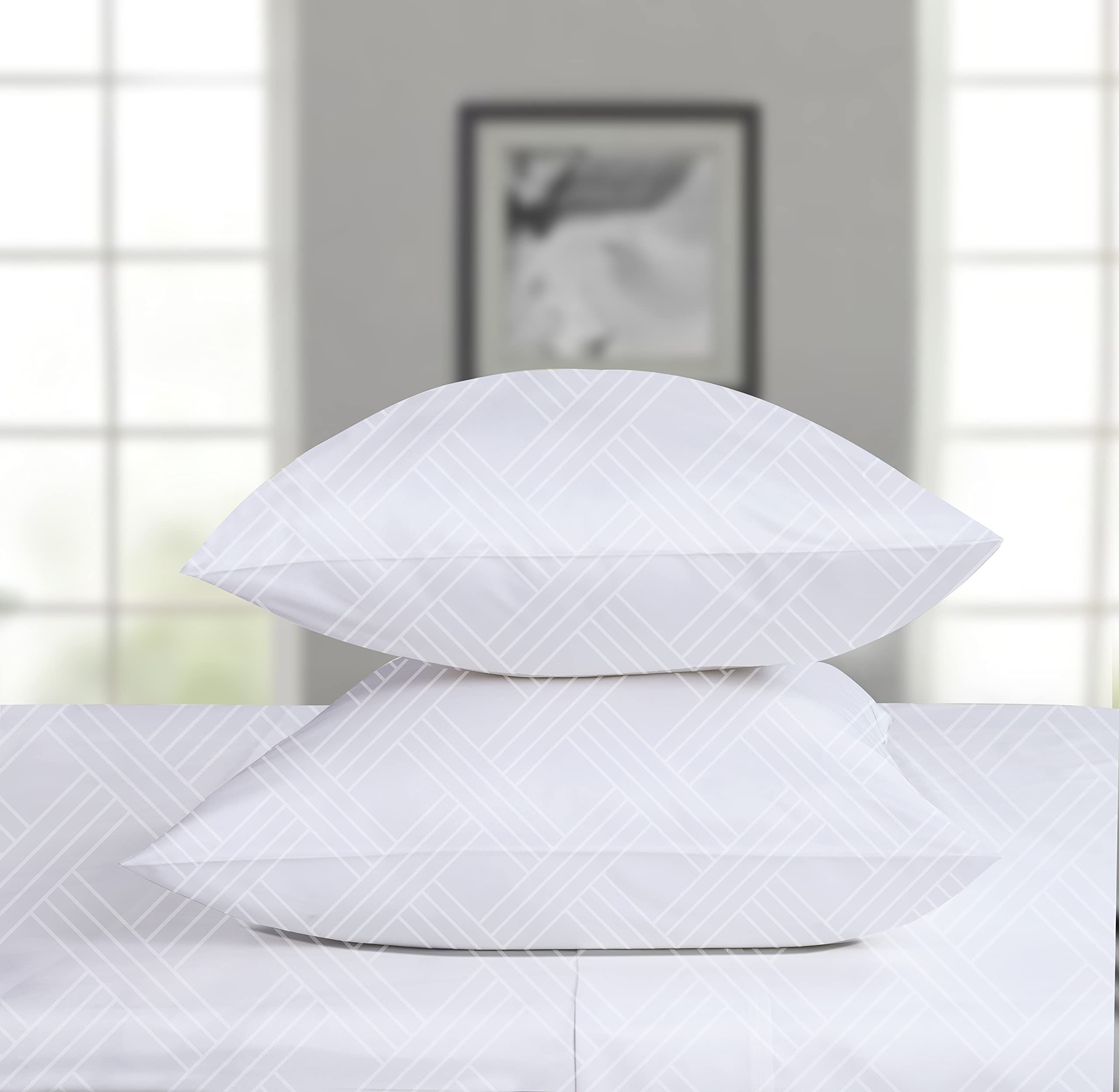 Threadmill Home Linen Luxury Queen Pillowcases - 800 Thread Count Jacquard Damask, 100% Pure Cotton 2 Pc Striped Pillow Cover Set, ELS, Premium Celine Hotel White Pillow ProtectorsOEKO-TEX STANDARD 100