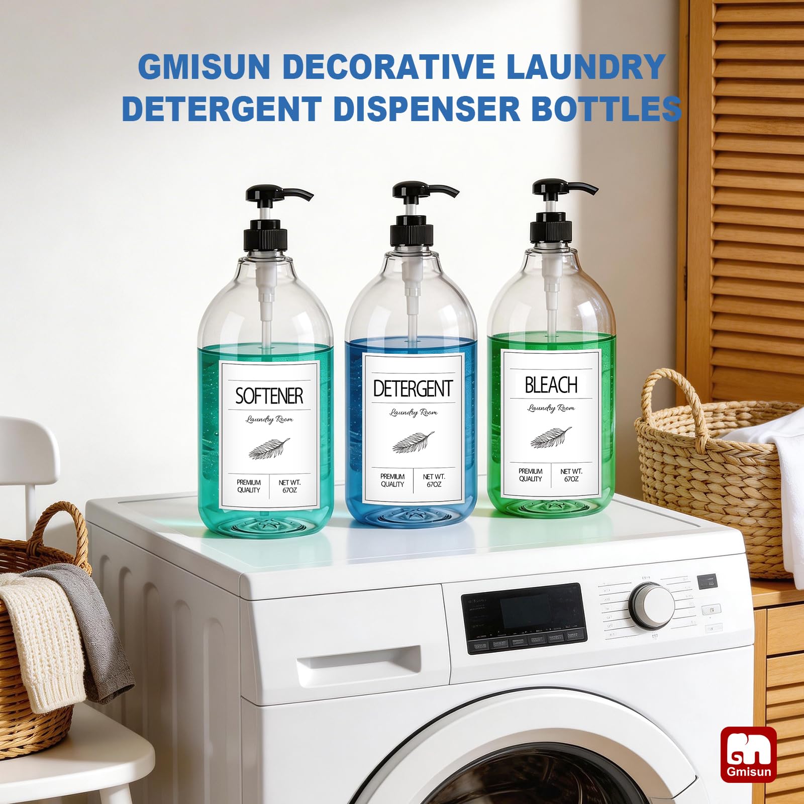 GMISUN Dispensador de jabón detergente para lavandería, dispensador de detergente líquido, contenedor para decoración de lavandería, organizador para detergente líquido, botella de almacenamiento de