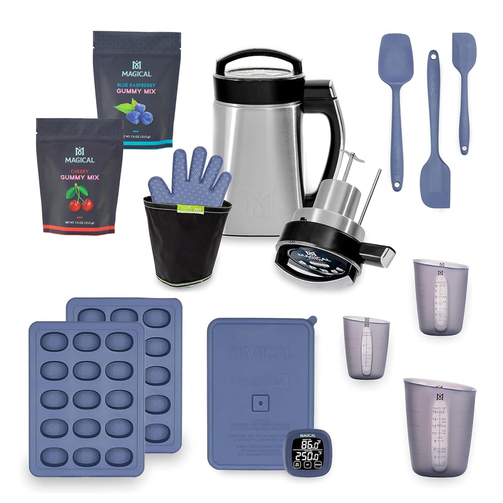 Magical Butter Complete Infusion & Gummy Kit – MB2E Machine, Blue Raspberry & Cherry Mix, DecarBox, 10 mL Molds, Spatulas & Measuring Cups