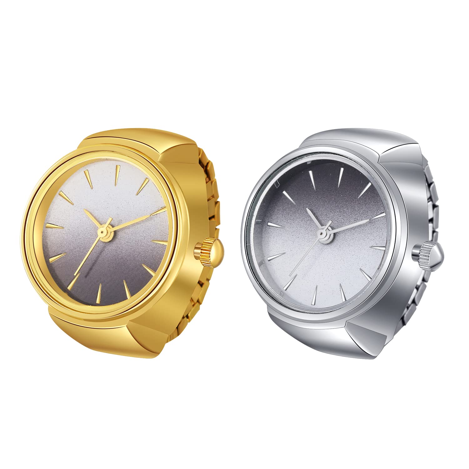 JewelryWe Finger Watch for Women - Stretchy Elastic Band Round Simple Dial Quartz Ring Watches for Daily and Office