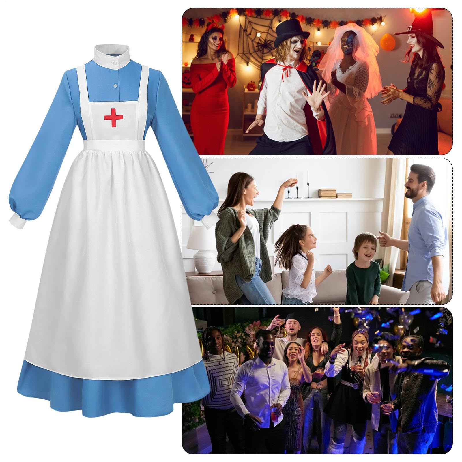 Costume da infermiera di Halloween, uniforme da infermiera per Halloween, a maniche lunghe, accessorio per cosplay, eventi, servizi fotografici, teatro, attori, appassionati di giochi di ruolo
