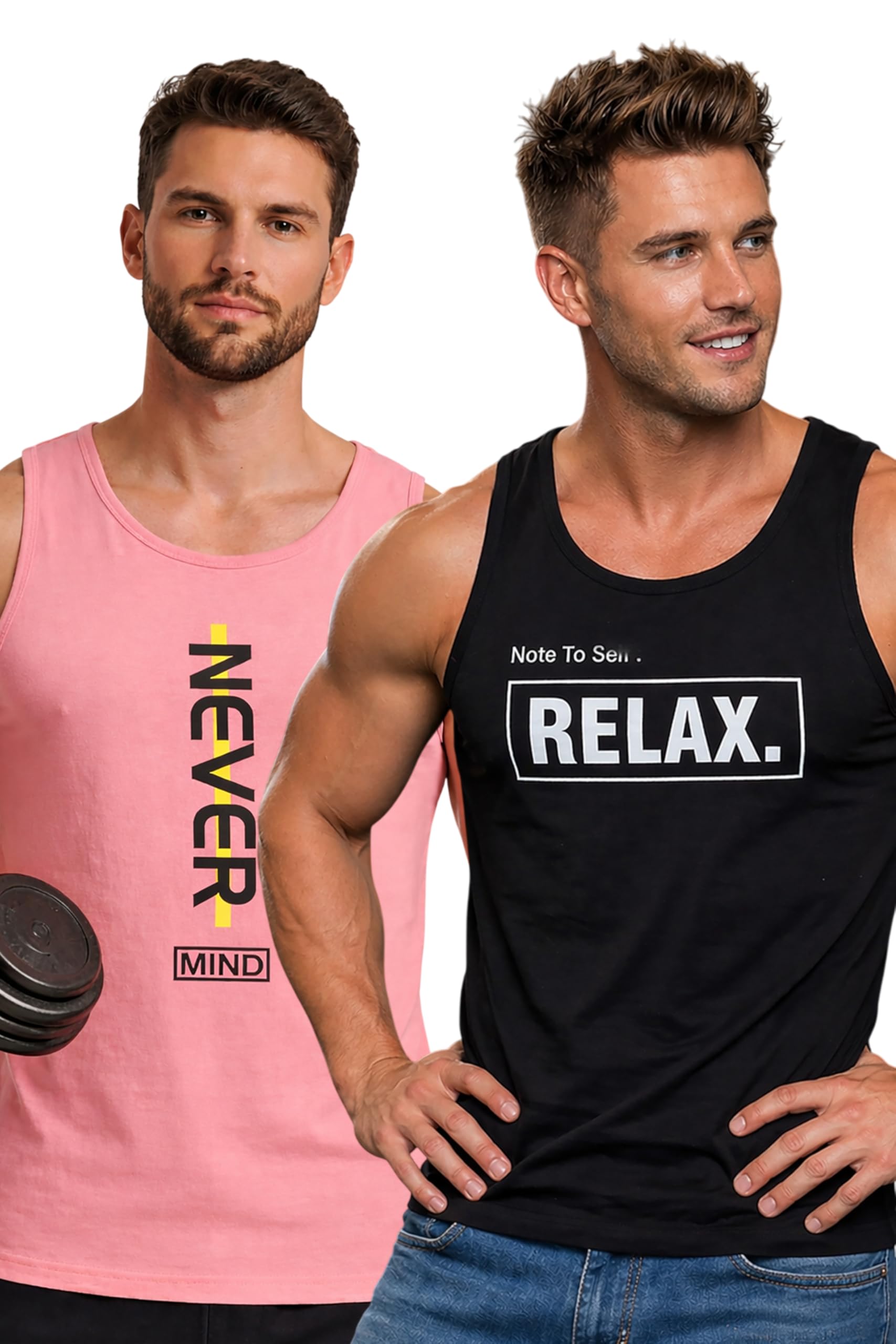 Polyester Letter Printed Vest for Men - Pack of 2 - Black & Pink | Round Neck | Sleeveless | Regular Fit | Summer & Gym Wear Tank Top for Men-image-28