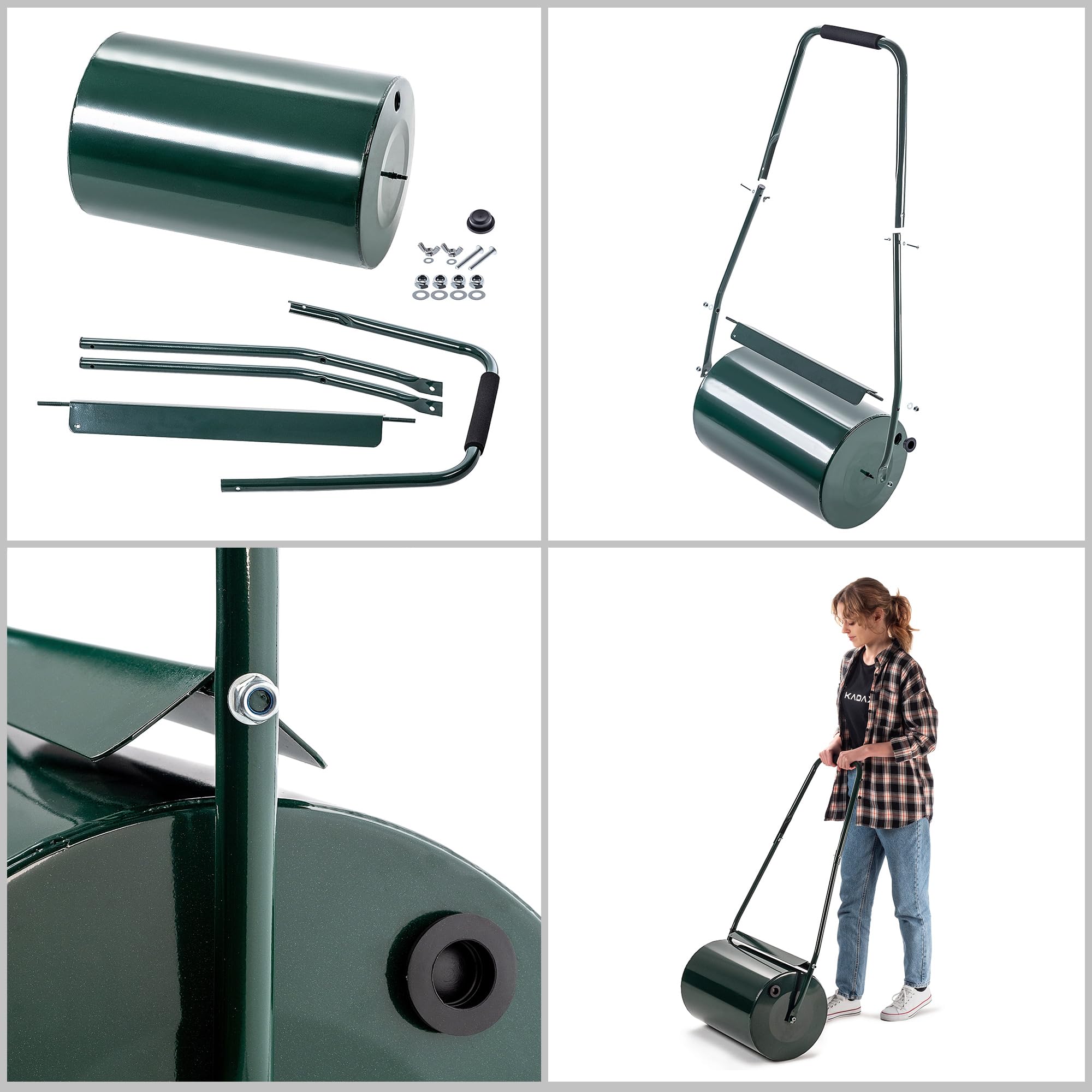 KADAX Rouleau à gazon, 50 cm de largeur, 32 cm de diamètre, remplissable avec de l'eau ou du sable, rouleau de jardin en métal, rouleau pour gazon pour l'entretien de la pelouse et la compactage du