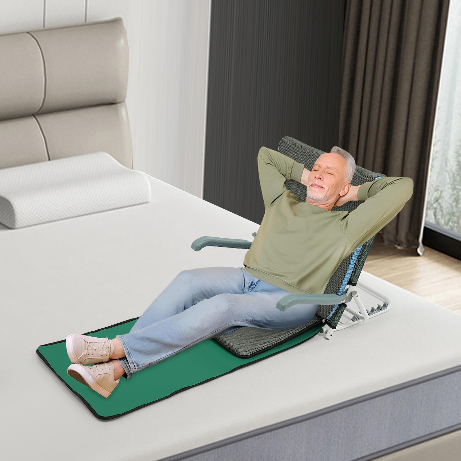 20°-75°, supporto per la schiena regolabile, 5 livelli di inclinazione, schienale regolabile 57 x 67 cm, ergonomico, supporto per letto e schiena, per anziani, schienale del letto (verde)