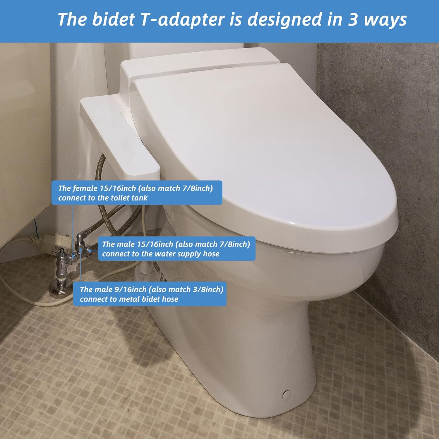 Bidet T Adapter,3 Way 7/8"x7/8"x3/8" Valve with Gasket,T Valve Hose Splitter for Bidet Sprayer,Shower Head Diverter,Toilet Faucet Connector Fitting