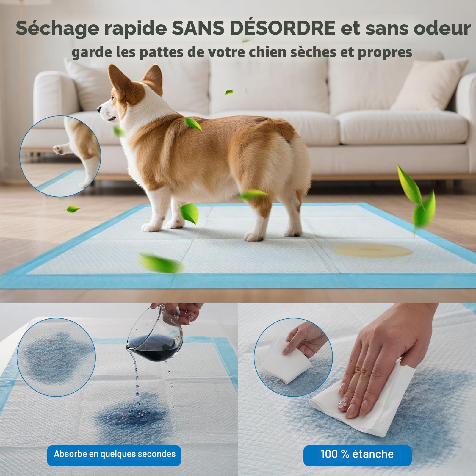 Alaise pour Chien 60x90cm - 40 Pièces Tapis Educateur Chiot, Alèses Jetables Ultra Absorbantes, 6 Couches Anti-Fuite Séchage Rapide, Anti-Dérapant, Idéal Chiens Moyens & Grands, Intérieur