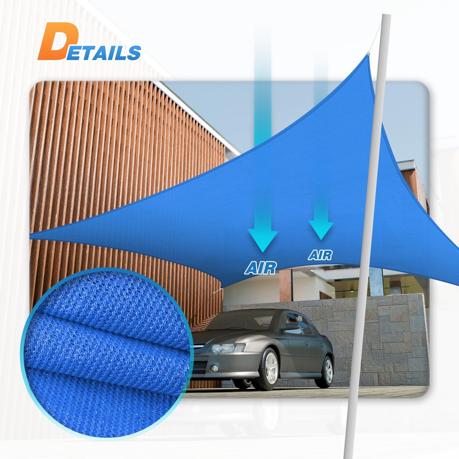 Blue 8' x 12' Rectangle Sun Shade Sail with Durable Rope