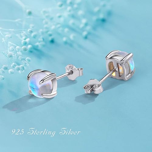 Miniatura 2 de Aretes de tuerca de plata de ley 925 con piedra lunar sintética redonda - Joyería hipoalergénica para mujeres con orejas sensibles