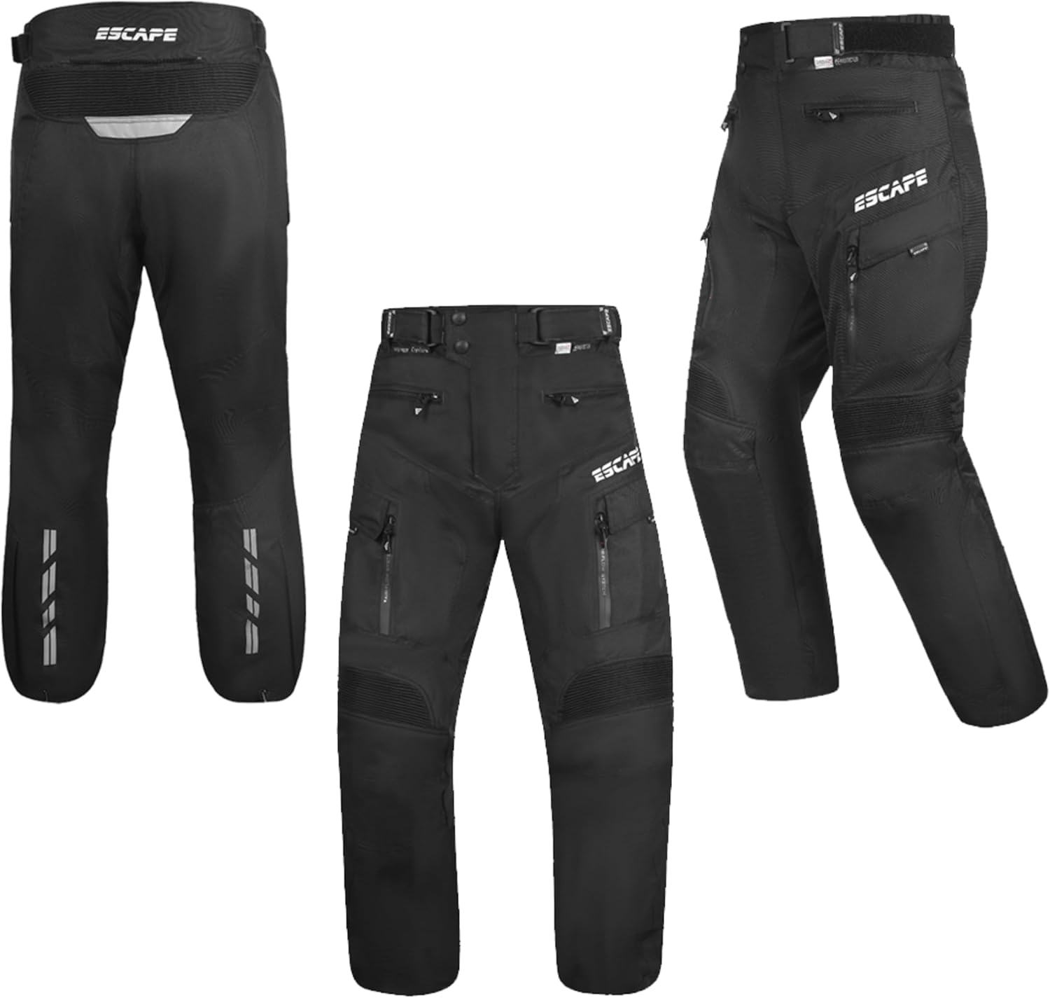 Escape Motorcycle Men Trouser Waterproof Riding Pant/CE Armor with Removable Lining Black All Season Wear
