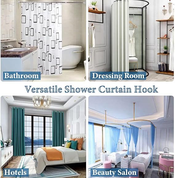 Consss 24PCS Stainless Steel Shower Curtain Hooks Rust Proof, Shower Curtain Rings Polished Nickel, Heavy Curtain Rod Rings for Bathroom, Durable Bathroom Decor Hooks Chrome Silver