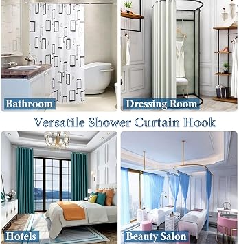 Consss 24PCS Stainless Steel Shower Curtain Hooks Rust Proof, Shower Curtain Rings Polished Nickel, Heavy Curtain Rod Rings for Bathroom, Durable Bathroom Decor Hooks Chrome Silver