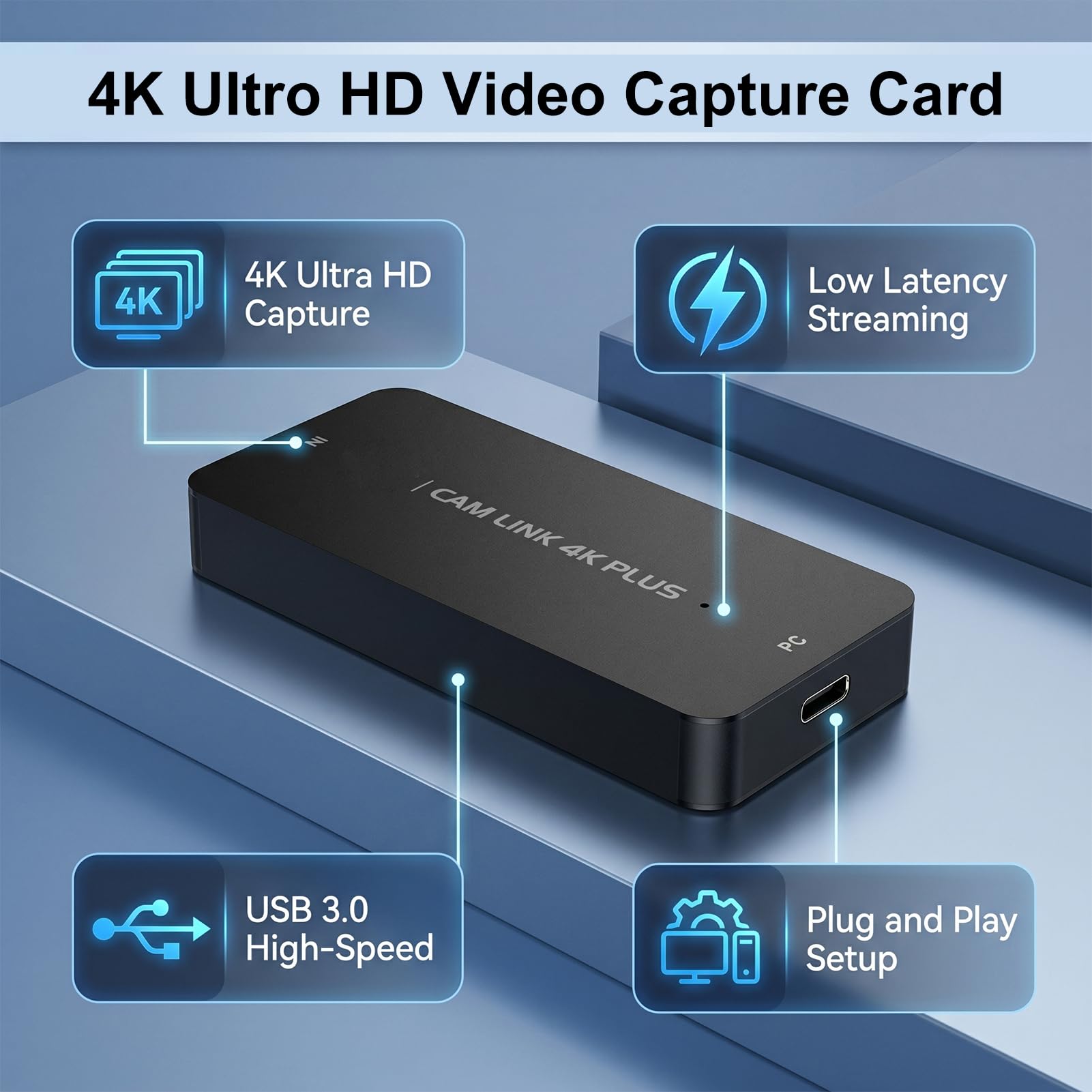 Docooler Tarjeta de captura de vídeo 4K Plus, USB 3.0 de alta velocidad de transmisión, plug and play para grabación de PC, conexión estable, calidad de imagen clara