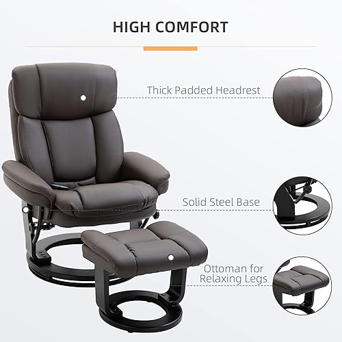 Miniatura 7 de HOMCOM Sillón reclinable de piel sintética con otomana con vibración de 10 puntos, color marrón Marrón,Negro -