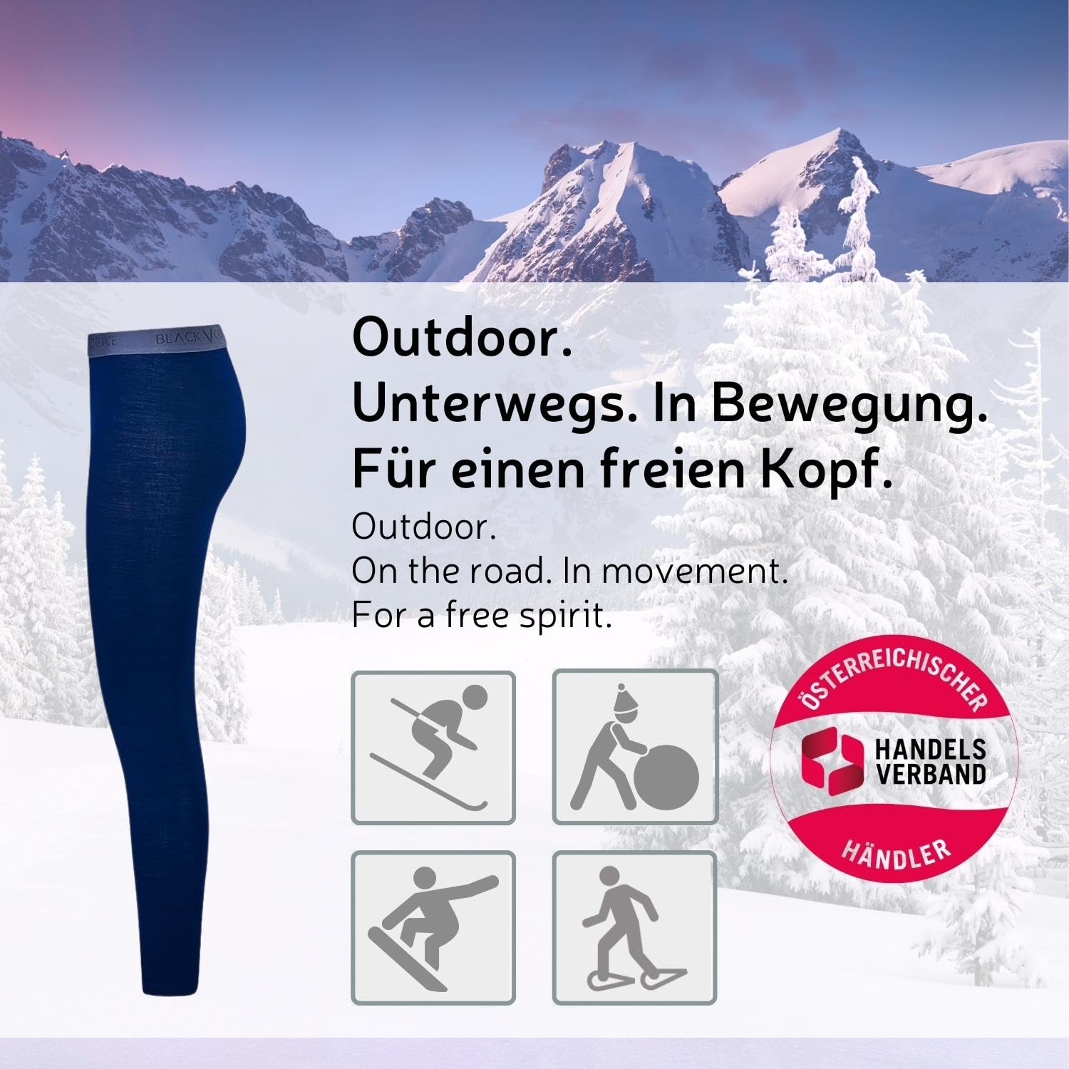 Black Crevice Leggings da Donna in Lana Merino I Intimo di pregio in Lana Merino da Donna I Intimo da Sci in Lana Merino da Donna in 70% Lana Merino e 30% PES I Pantaloni Intimi Termici