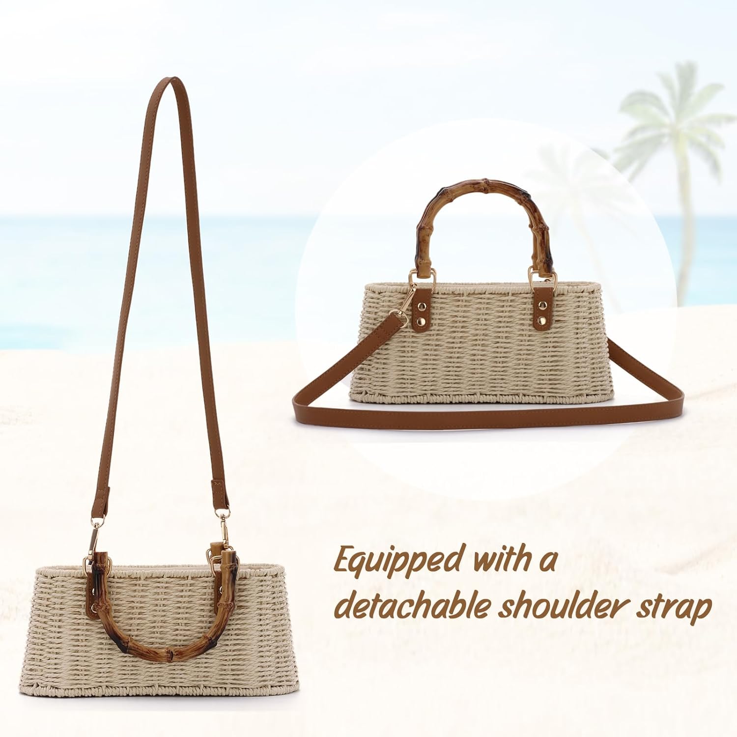 Lanpet Straw Woven Handbags Handmade Summer Beach Bags Wicker Rattan Crossbody Bag for Vacation