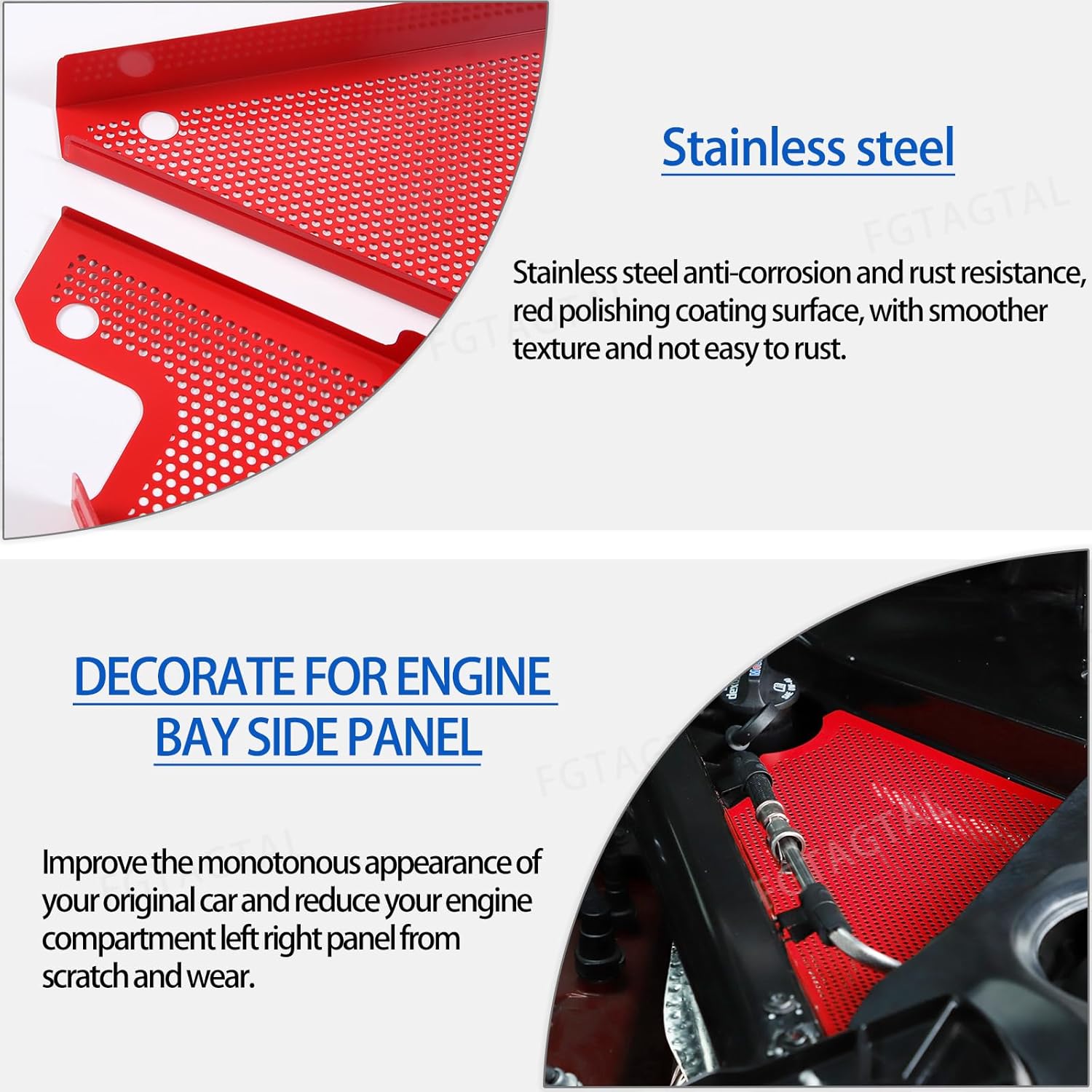 Engine Bay Panel Cover Compatible with Chevrolet Corvette C8 2020-2024, Auto Engine Protector Splash Shield, Engine Compartment Left Right Engine Case Guard, 2PCS (Red)