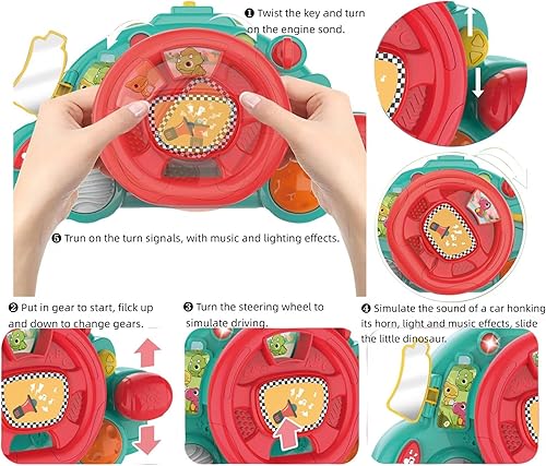 Miniatura 5 de Juguete de volante para niños y niñas, mi primer juguete de conducción de simulación, función de conducción, señales de giro, bocina y música para