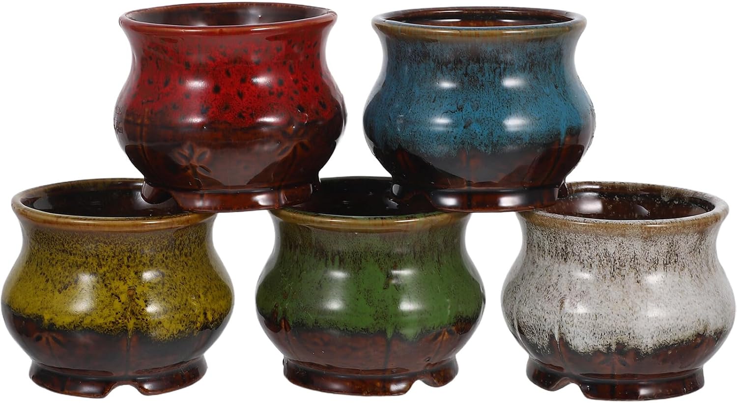 BESPORTBLE 5pcs Ceramic Succulent Planter Set with Glazed Flower Pots for Indoor Garden, Small Vintage Style Multi-Color Ceramic Plant Pots for Home Patio Decor