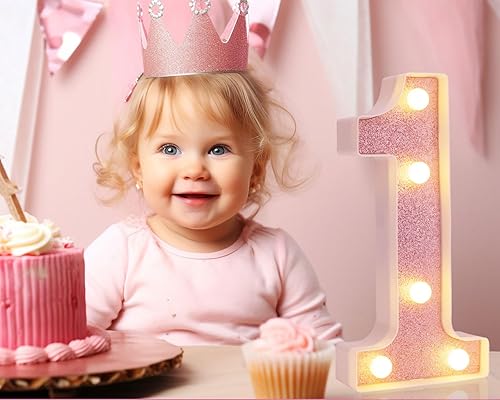 Miniatura 4 de DyingSwan Números con luz LED rosa, números de marquesina del 0 al 9, luces decorativas que funcionan con pilas para fiestas, luz nocturna,