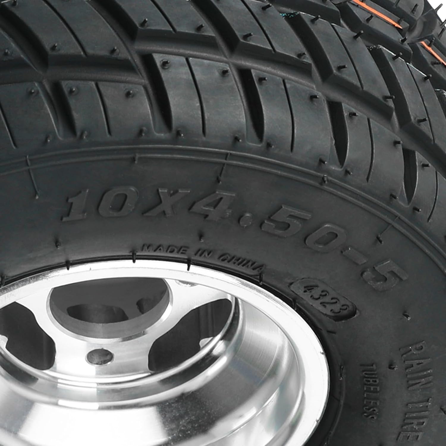 10x4.50-5 Go Kart Front Wheel Set, Tubeless Racing Tire on Rim with 3 Stud Hubs, 4-Ply Rain Road Tire for Go Karts, ATVs, Mini Bikes, Drift Trikes, Golf Carts