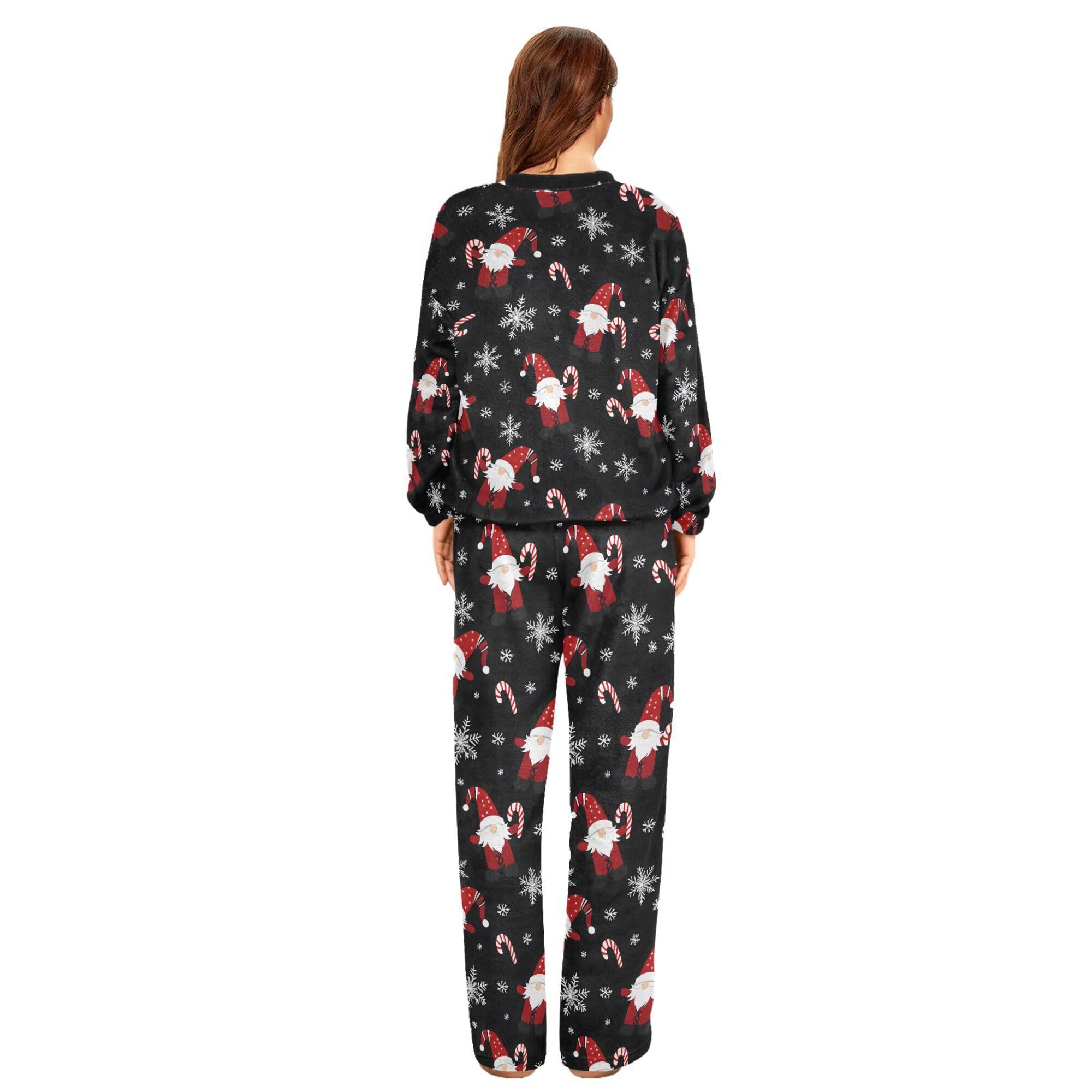 ALAZA Conjunto de pijama de forro polar para mujer, diseño de ciervo blanco, manga larga, ropa de dormir de dos piezas, ropa de dormir térmica, pijama súper suave, talla S