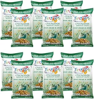 Feel Festive 12 Bags 1-oz Sour Cream & Onion Crunchy Roasted Chickpeas Protein Snack Pack, Healthy Garbanzo Beans Non-GMO Vegan Gluten- Soy-Free Balanced Macro Nut Free, Individual Convenient Portions