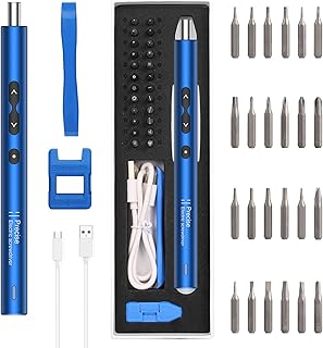 (Upgraded Version) Electric Screwdriver 28 in 1 Precision Power Screwdriver Set with 24 Bits and USB Cable, Portable Magnetic Repair Tool Kit with LED Lights for Phones Watch Jewelers Computers, Blue