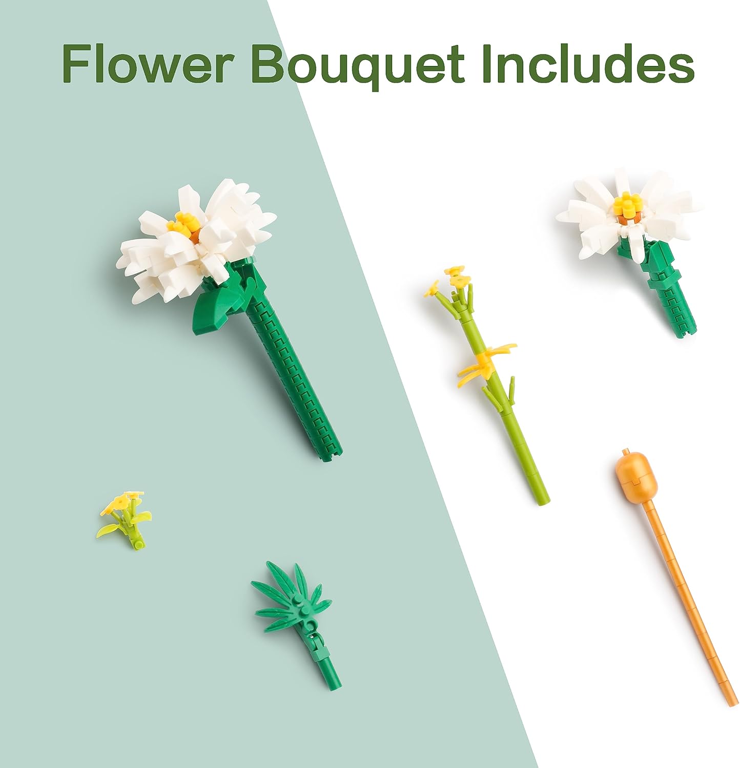 YaJie Flower Bouquet Building Set - White Daisy Blocks for Adults, 490 PCS DIY Mini Bricks, Unique Botanical Home Decor, Creative Gift for Women