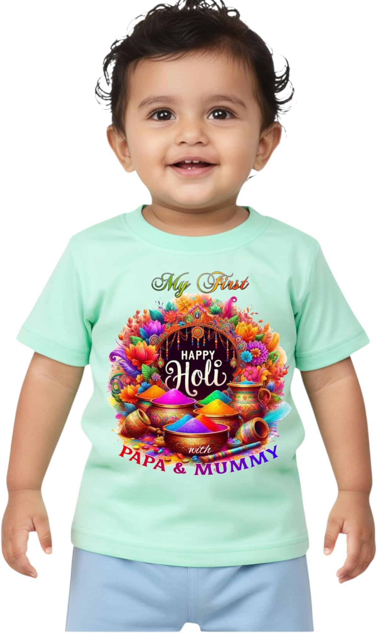 - My First Holi with Mummy Papa T-Shirt for Baby Boy Girl and Newborn, My First Holi Baby Boy Girl Dress