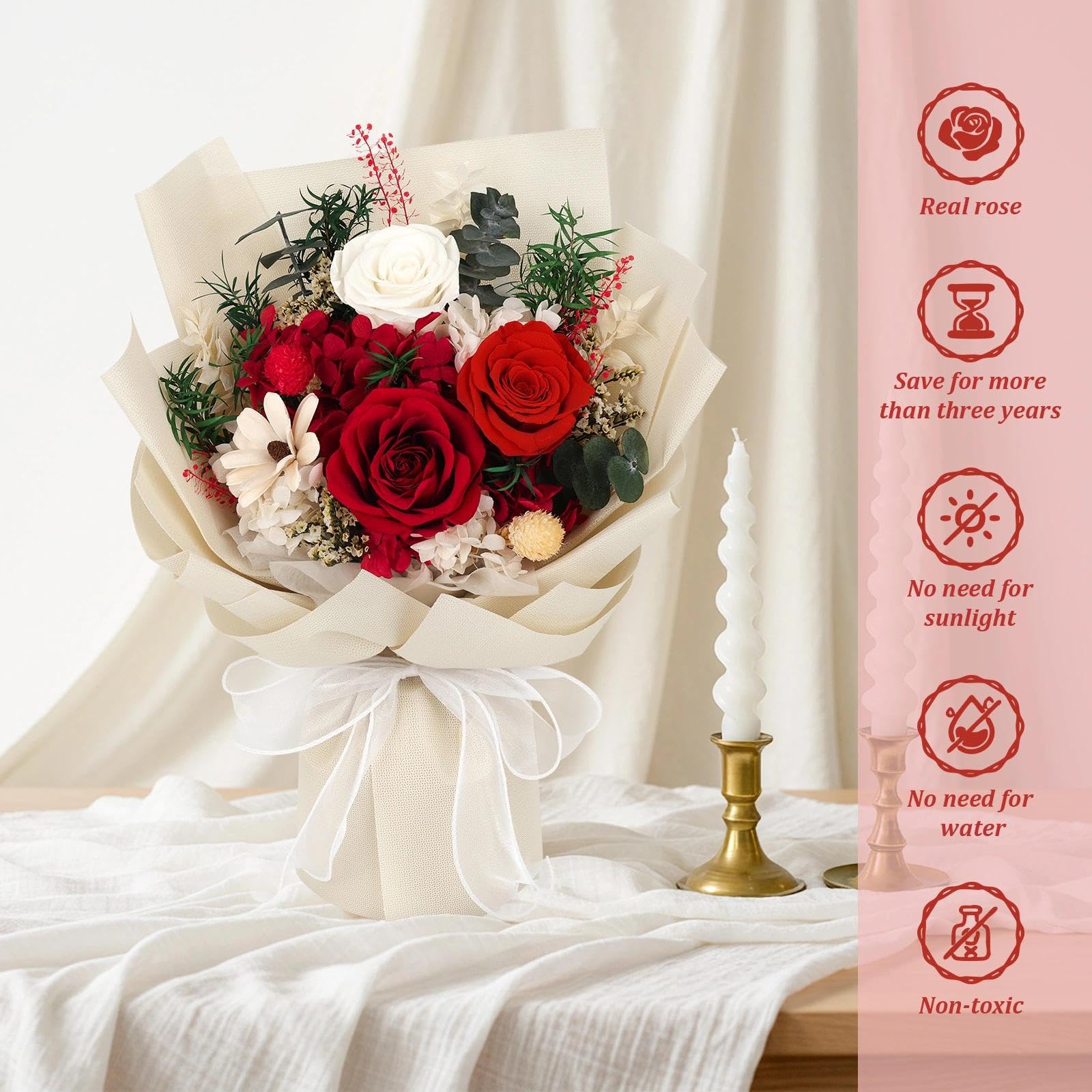 TYL&TYS Ramo de flores frescas, ramos de flores preservadas, ramos de rosas rojas que duran de 1 a 3 años, regalo del día de San Valentín para ella: día de la madre, cumpleaños, Navidad, decoración de