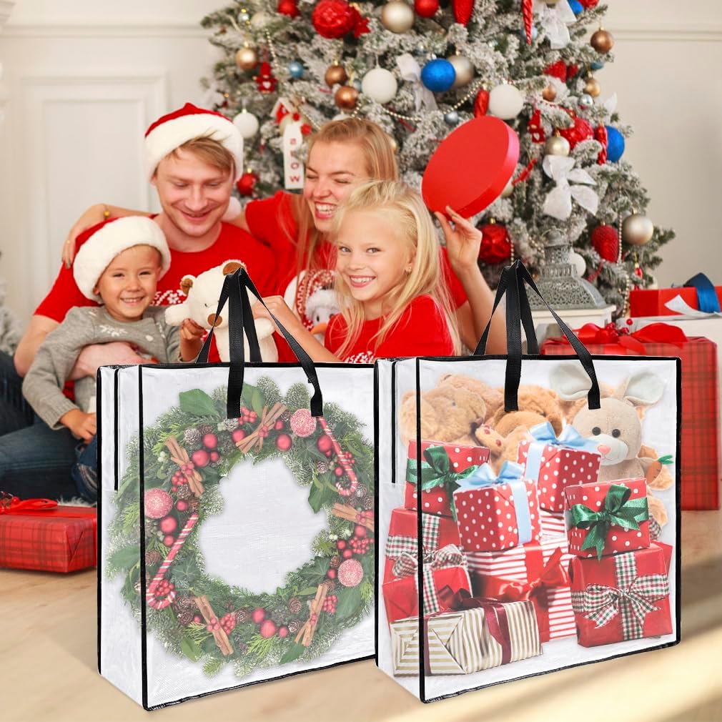 5 Pack Wreath Storage Bag, 25.6 Inch Clear Christmas Wreath Storage Container, Wreaths Organizers Bags with Zipper Handles, Large Plastic Garland Container for Wreaths Bedding Gifts, Square