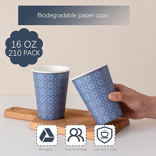 Miniatura 3 de Clawsoff Paquete de 180 vasos de papel de 16 onzas, tazas de café desechables de 16 onzas, tazas para bebidas calientesfrías, vasos desechables