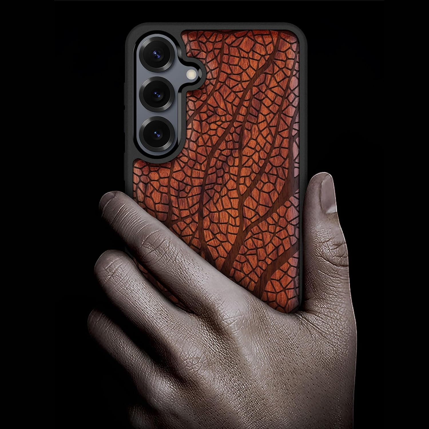Carveit Magnetic Wooden Case for Galaxy S25+ Samsung S25 Plus Case, TPU Shockproof Cover & Wood Engraved, Compatible with MagSafe Wireless Chargers (Nature's Intricate Web) Rosy