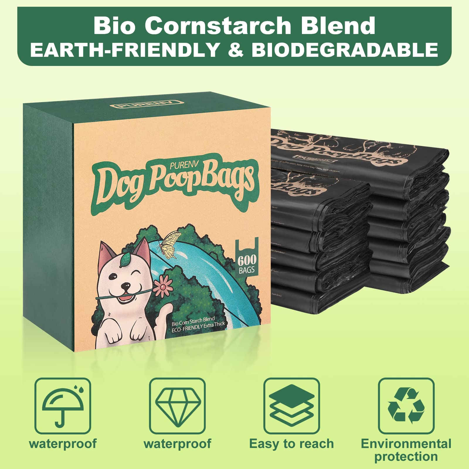 Hundekotbeutel Biologisch Abbaubar mit Lavender Duft 600 Eco-Freundlich Kacktüten für Hunde mit Griff, Große 18 * 38 CM, 100% Auslaufsicher, Extra Dick und Stark 10-Monatsvorrat mit Spenderbox