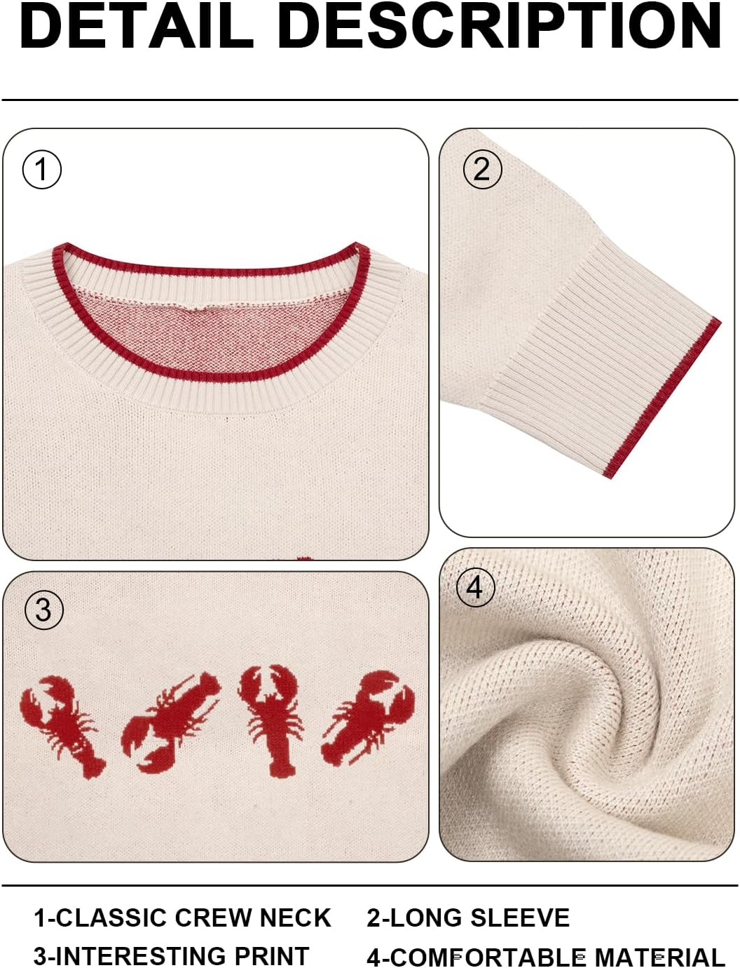 Graphic Sweaters for Women Lobster Graphic Pullover Knitted Sweater Vintage Crewneck Sweatshirt Cute Y2k Pullover Tops - Image 6