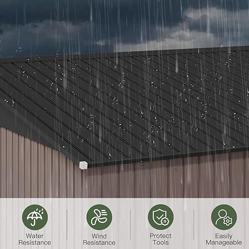 Vista 49 de Aoxun Cobertizo de almacenamiento al aire libre de 80 pies cúbicos impermeable para jardín, cobertizo de herramientas de metal, color marrón