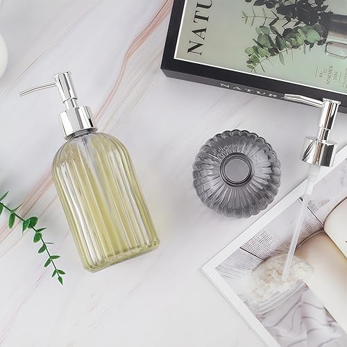 Miniatura 5 de Paquete de 3 dispensadores de jabón de vidrio con bomba a prueba de óxido, dispensador de jabón líquido recargable de 14 onzas para baño y cocina