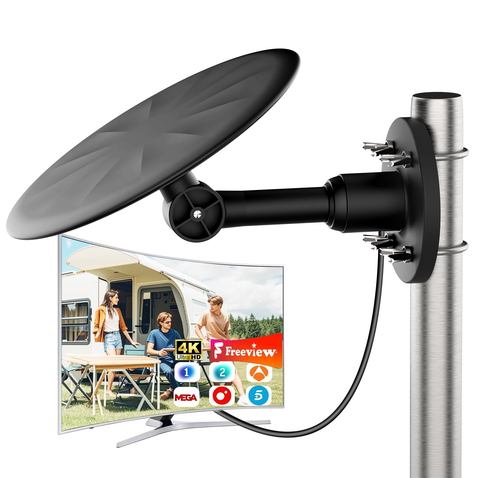 Antena De TV Exterior 2025 - Recepción Omnidireccional HD/4K, Cable De 10 M - Para Tejado O Terraza, Ideal Para Zonas Con Poca Señal