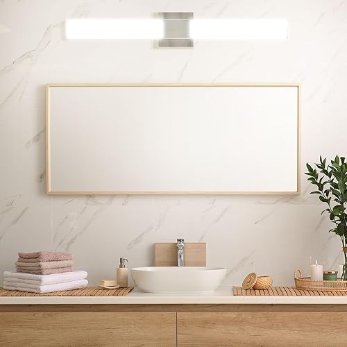 Miniatura 3 de LUXRITE Lámparas LED cuadradas para tocador de baño, 36 pulgadas, níquel cepillado, 5 CCT 2700K-5000K seleccionables sobre espejo, barra de luz de