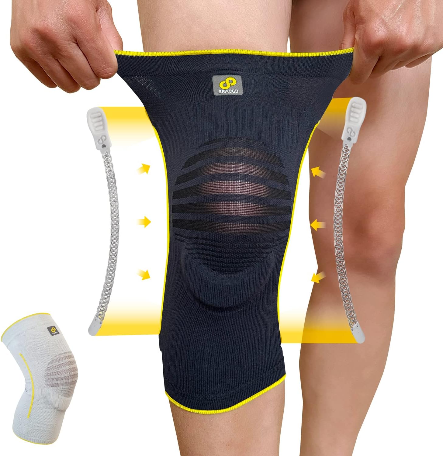 Bracoo Thin Knee Compression Sleeve for Knee Pain Women & Men, Brace Support with Patella Pad & Side Stabilizers, Breathable & Lightweight for Daily Use, Walking, Running, Workout, KE60