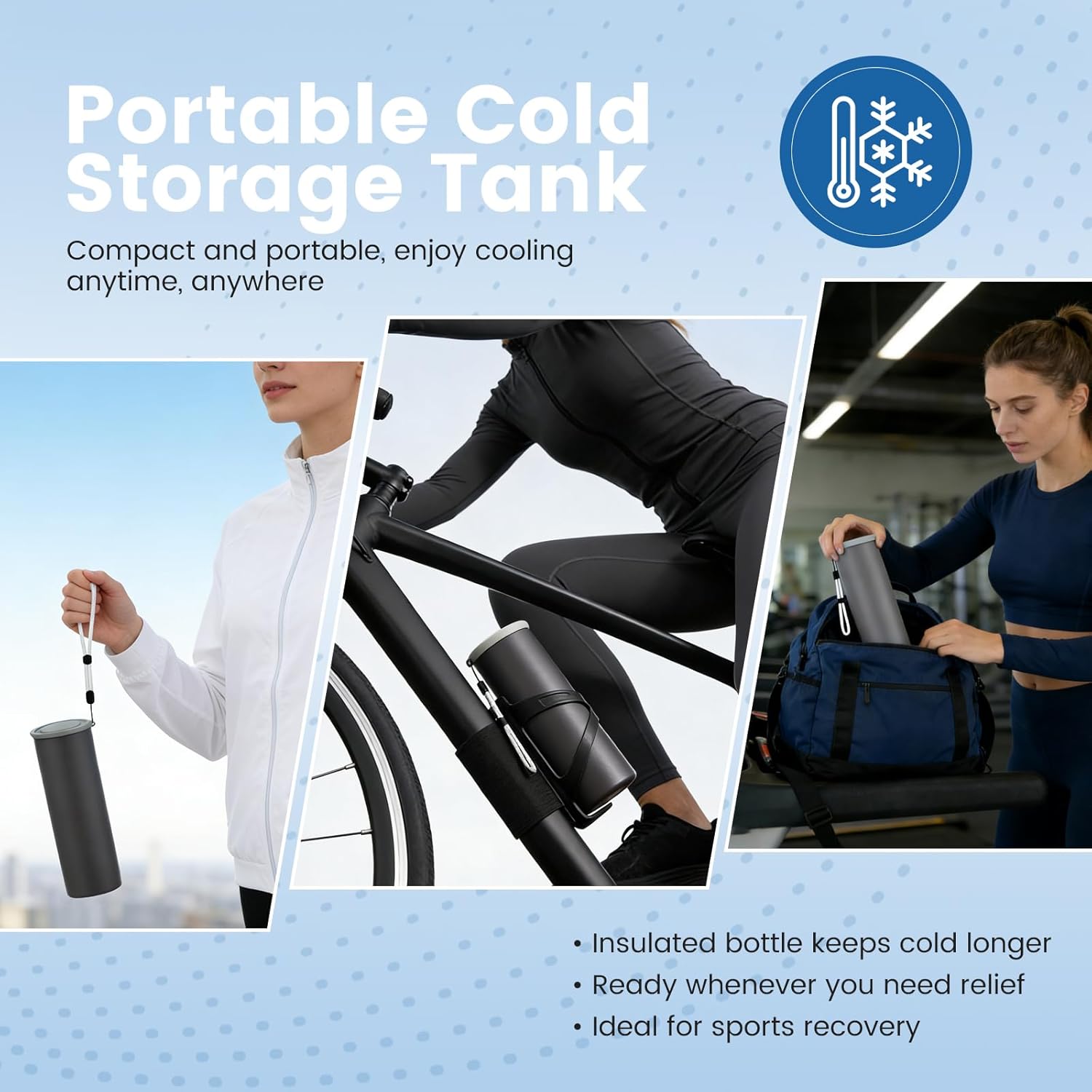 COOLING STATION 3-in-1 Portable Kit: Insulated Stainless Steel Bottle with Reusable Ice Bag & Cooling Towel. Long-Lasting Cold Relief for Daily Commute, Gym, Sports & Outdoor Travel. (gray)